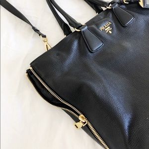 Authentic PRADA Vitello Side Zip Leather Tote